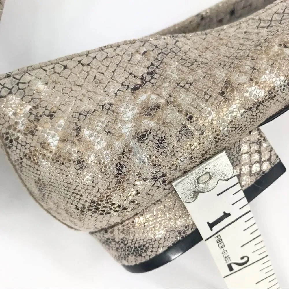 VANELi Tan Metallic Gold Snakeskin Leather Cap Toe Low Heel Classic Ballet Flats